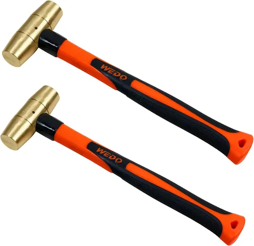 Miniatura 15 de WEDO Martillo de latón de 16 onzas, martillo de mazo de latón macizo con mango de fibra de vidrio, cabeza de doble cara, longitud de 12 pulgadas
