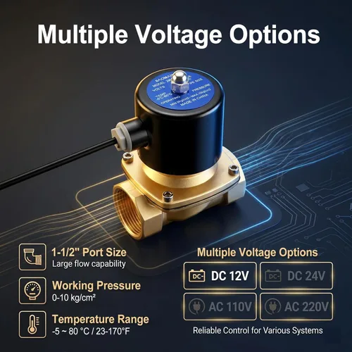 Miniatura 6 de BAOMAIN Válvula solenoide eléctrica de latón de 1-1/2 pulgadas, DC 12V normalmente cerrado (NC), válvula neumática de acción directa DN40 para agua