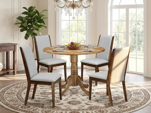 Miniatura 2 de East West Furniture DLLA3-ABK-47 - Juego de mesa de comedor de 3 piezas que contiene una mesa de cocina redonda con gotas y 2 sillas de comedor
