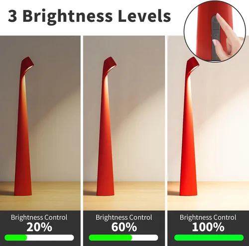 Miniatura 5 de HAPYGI Lámpara de escritorio LED portátil inalámbrica, lámpara de mesa inalámbrica recargable, brillo de 3 niveles, lámpara de mesa para patio, luz