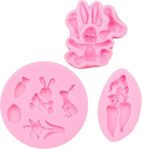 Miniatura 9 de Moldes de silicona de conejo para chocolate, 4 piezas de conejo, zanahoria, conejo de Pascua, fondant, moldes para hornear para decoración