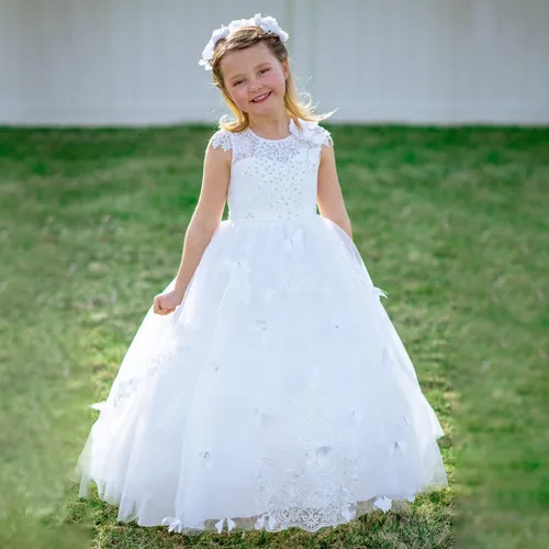 Miniatura 4 de Vestido de niña de flores, para niñas con cuentas y encaje, traje para certámenes.