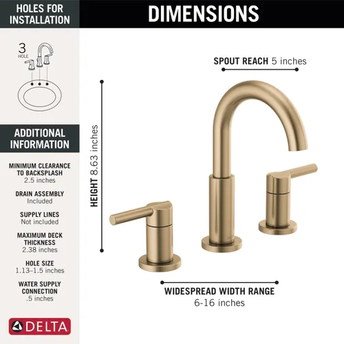 Miniatura 8 de Delta Faucet Nicoli Serie 14 Grifo de ducha de un solo mango con cabezal de ducha H2Okinetic de 5 ajustes, grifo de lavabo de baño generalizado