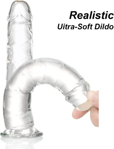 Miniatura 4 de Consolador transparente de 7.7 pulgadas, copa de succión fuerte - Juguetes realistas de punto G transparentes, juguete sexual para adultos suave
