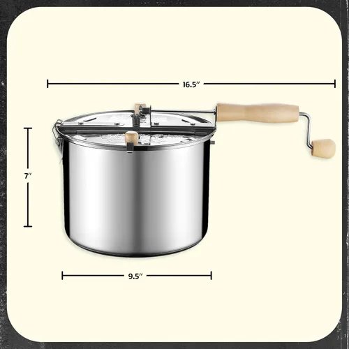 Miniatura 8 de Great Northern Popcorn Stovetop Popcorn Maker - Stainless-Steel Popcorn Popper with a Hand Crank, Vented Lid, and Stir Paddle