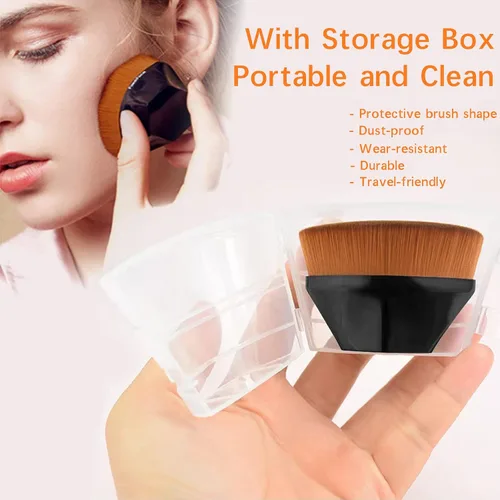 Miniatura 2 de Paquete de 2 brochas de maquillaje de base para mezclar crema líquida, polvo impecable, rubor facial con funda protectora