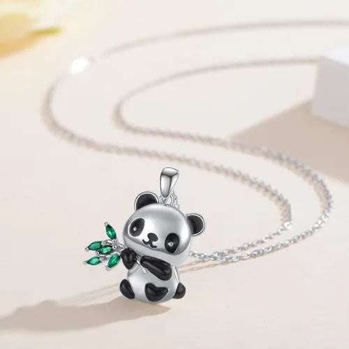 Miniatura 2 de CHENGHONG Panda Gifts - Collar de plata de ley 925 con bonito diseño de panda con colgante de animal de peluche, regalo de joyería de oso panda