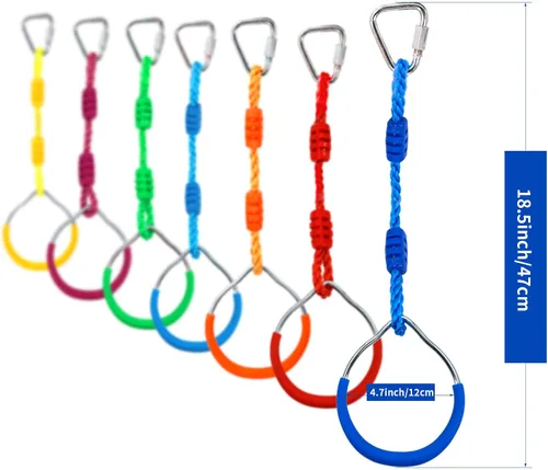 Miniatura 2 de 7 anillos ninja coloridos – Anillos de gimnasia, anillos de barra de columpio, anillos de mono, anillos de escalada al aire libre, juegos de patio