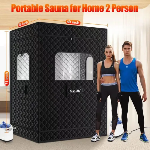 Miniatura 7 de X-Vcak Sauna para 2 personas, caja de sauna extragrande, tienda de campaña portátil para sauna de vapor con 2 vaporizadores, 2 sillas plegables, 71