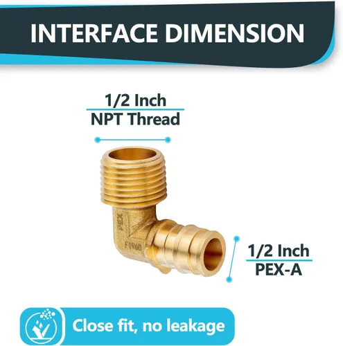 Miniatura 2 de Codo NPT macho de 1/2 x 1/2 pulgadas, accesorios de expansión PEX-A, para accesorios de manguera de tubería PEX, ASTM F1960 (PEX1960097)
