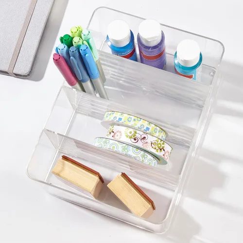 Miniatura 8 de STORi Organizador de plástico transparente de 4 compartimentos, contenedor de almacenamiento rectangular dividido para maquillaje y tocador, uso