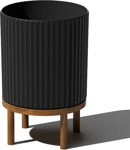 Miniatura 37 de Veradek Demi Series - Maceta redonda con soporte para porche o patio, compuesto de piedra de plástico duradero y soporte de madera, decoración