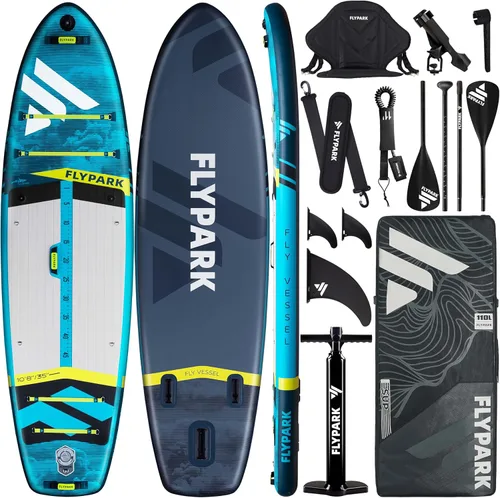 Flypark 10'8/11'x35'' Fishing&Family Stable Inflatable Paddle Boards, Extra Wide SUP Paddleboard Inflatable, 430lb/3 People, Stand Up Paddle Board