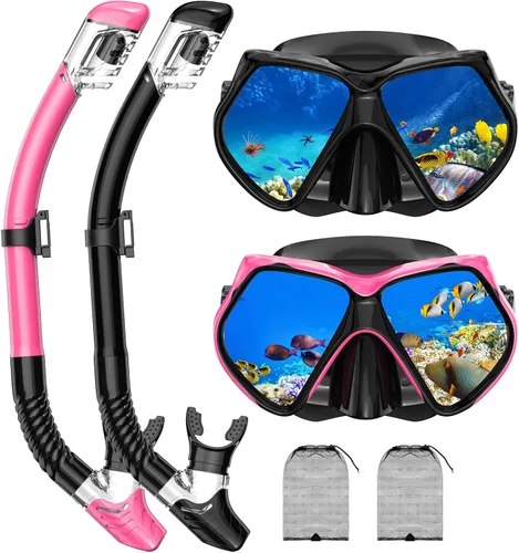 Miniatura 11 de Equipo de esnórquel para adultos, conjunto de esnórquel máscara de buceo con parte superior seca, gafas de natación para adultos con cubierta
