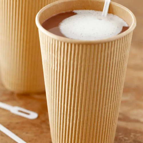 Miniatura 7 de Restaurantware Vasos de café desechables de pared ondulada de 16 onzas, 500 vasos de papel kraft aislados con diseño de borde enrollado, las tapas