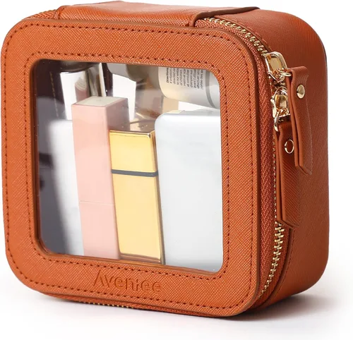 Miniatura 64 de Aveniee Organizador de bolsa de maquillaje transparente, bolsa de aseo de viaje para mujer, bolsa de cosméticos impermeable con cremalleras, Rosa