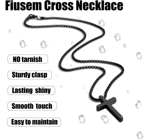 Miniatura 4 de Fiusem Collar con Cruz para Hombre, Collares con Cruz de Hombres en Plata/Oro/Negro con Cadena de Cruz de 2.5mm y Colgante de Cruz de Acero
