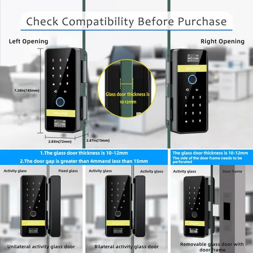 Miniatura 7 de Cerradura de puerta de vidrio inteligente, cerradura de puerta de entrada sin llave 7 en 1, cerradura biométrica electrónica con control