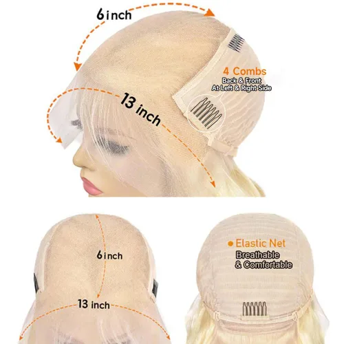 Miniatura 4 de Peluca de cabello humano con encaje frontal 613 de 13 x 6, peluca de cabello humano ondulado 613 con encaje frontal, densidad del 200 %, cabello