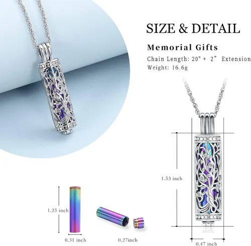 Miniatura 37 de shajwo Joyería de cremación cilíndrica, collar de cenizas de urna del árbol de la vida para mujeres y hombres, vial de cremación de cenizas