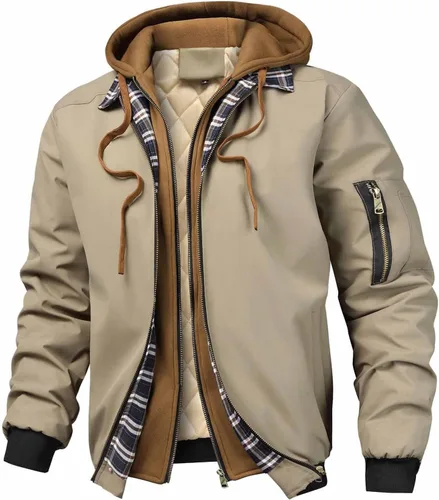 Miniatura 2 de Chaqueta bomber para hombre, casual, otoño, invierno, primavera, cremallera, ligera, acolchada, cortavientos, abrigos, abrigos, con capucha