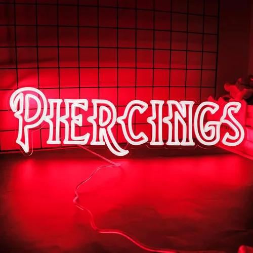Letrero de neón de piercings grandes, especialmente diseñado para letreros de estudio de tatuajes, letreros decorativos LED súper brillantes para