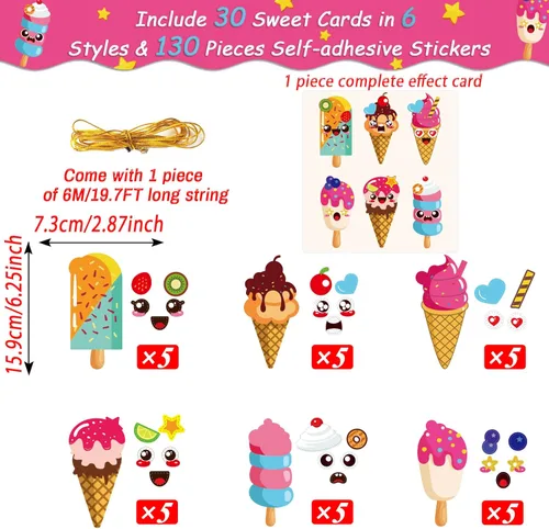 Miniatura 2 de 30 Paquetes de Kits de Manualidades de Helado de Verano para Niños Dulces Conjunto de Manualidades de Arte con Calcomanías DIY para Educación