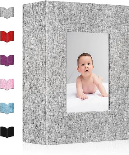 Miniatura 12 de Álbum de fotos pequeño 4x6, álbum de fotos con cubierta de lino deslizable, minilibro de fotos con capacidad para 100 fotos de 4x6 con 50 hojas
