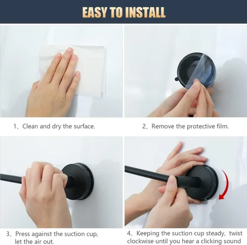 Miniatura 5 de DGYB Toallero ajustable con ventosa para baño de 14 a 27 pulgadas, juego de 2 toalleros de acero inoxidable negro mate para puerta de ducha