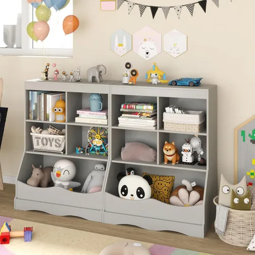 Miniatura 9 de LDAILY Estantería para niños, muebles de dormitorio para niños con 4 cubos, 1 compartimento abierto, estantería de guardería con dispositivo Gris