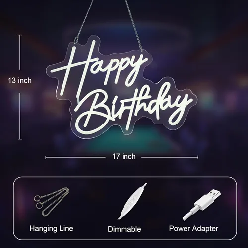 Miniatura 5 de Letrero de neón de feliz cumpleaños, luces de pared para cerveza, bar, club, dormitorio, hotel, pub, cafetería, boda, fiesta de cumpleaños, regalos