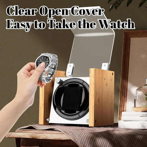 Miniatura 5 de Watch Winder Smith Bobinadora de reloj automática individual de bambú - 4 modos de rotación, motor silencioso