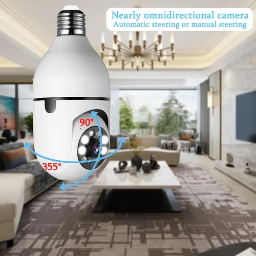 Miniatura 3 de Cámara 360, bombilla Full HD 1080P, cámara WiFi de 2.4 GHz con tarjeta SD de 32 G, visión nocturna, detección de movimiento, cámaras de seguridad