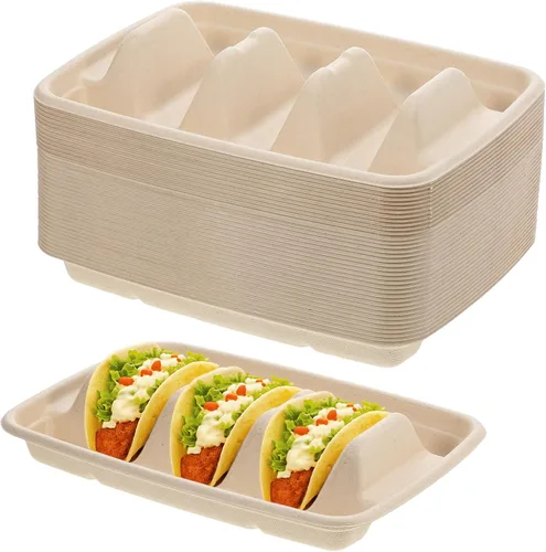 150 soportes desechables para tacos para fiestas, platos de taco de pulpa de bagazo de primera calidad, platos de tacos con 3 divisores, soporte