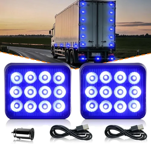 Miniatura 13 de 2 piezas de luces magnéticas para remolque, baliza roja, luces estroboscópicas magnéticas inalámbricas, luces de advertencia de emergencia