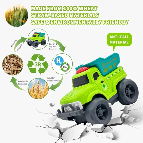 Miniatura 4 de Aigitoy Juguetes de auto para niños y niñas de 1 a 3 años, camión de reciclaje verde, sin BPA, sin ftalatos, PVC, plástico reciclado, juguete