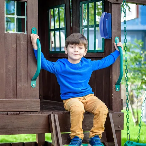Miniatura 6 de 3 piezas de accesorios para patio de recreo para niños, accesorios para columpios al aire libre, equipo de parque infantil, rueda de barco de Azul