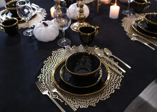 Miniatura 6 de Elanze Designs Juego de vajilla de 16 piezas de platos, tazones y tazas de porcelana cerámica con burbuja metálica - Servicio para 4, negro