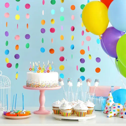 Miniatura 6 de RUBFAC 5 guirnaldas de papel coloridas para decoración de fiesta, puntos circulares colgantes de arco iris para cumpleaños, bodas, baby shower