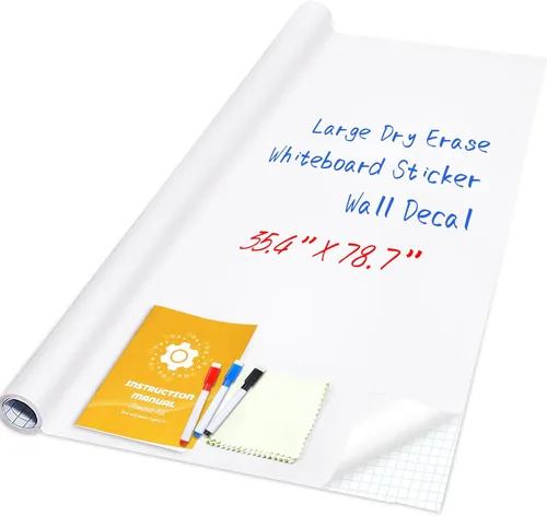 Miniatura 9 de Adhesivo de Pizarra Blanca Magnética 47"x16.5" Papel de Pizarra Magnética de Borrado en Seco para Adhesivo de Pared Refrigerador Hoja de Pizarra