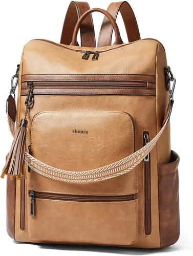 Miniatura 16 de Shrrie - Mochila vegana de cuero para laptop de 14 pulgadas para mujer, mochila de trabajo, mochila de moda, mochila de viaje, bolso para negocios