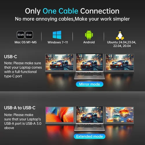 Miniatura 4 de MT-VIKI Extensor de pantalla para laptop de 15.6 pulgadas, monitor potable para computadora portátil, solo una conexión de cable USB-C, compatible