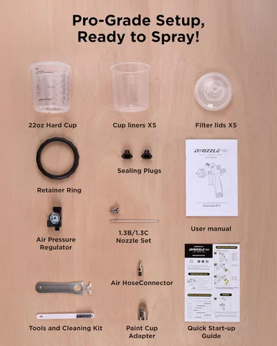 Miniatura 9 de InoKraft Drizzle Pro LVLP - Pistola pulverizadora, rendimiento preciso de bajo exceso de pulverización con diseño ultraligero de 11.99 oz. Incluye