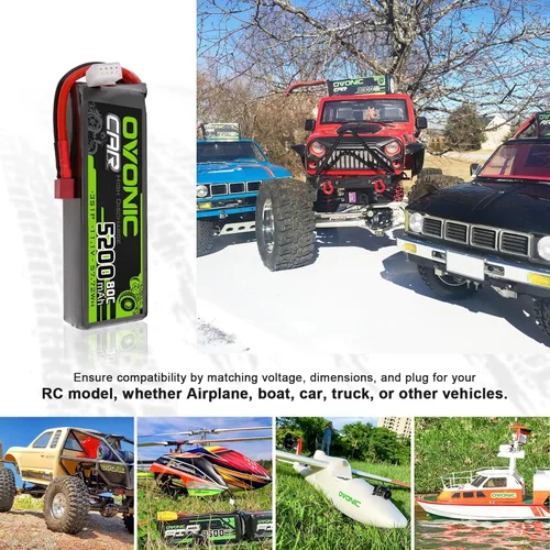 Miniatura 5 de OVONIC 3S Lipo Battery 5200mAh 11.1V 80C Batería RC con conector T estilo Dean para coches RC, barco, camión, helicóptero, avión de carreras, modelos