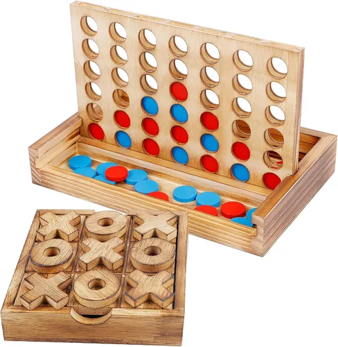 Miniatura 10 de Glintoper Set de Juego de Mesa Shut The Box y 4 en fila, Juego Clásico de Dados de Madera con Números y Alinea 4 para Niños y Familia, Decoración