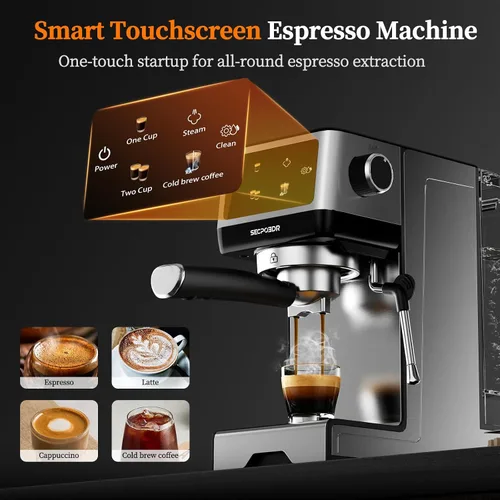 Miniatura 5 de Máquina de espresso de 20 bares con preparación de café caliente y frío rápido, cafeteras de acero inoxidable, máquina de capuchino y latte