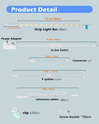 Miniatura 5 de Iluminación para debajo del gabinete, (8) tiras de luz LED flexibles de 12 pulgadas, 20 W, 2000 lm, luz blanca diurna, luces LED duraderas