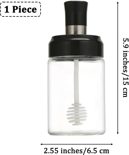Miniatura 2 de MIUPOO Tarro de miel con cubierta de cuchara, diseño ondulado antideslizante botella de miel de vidrio, transparente de contenedor de miel, olla