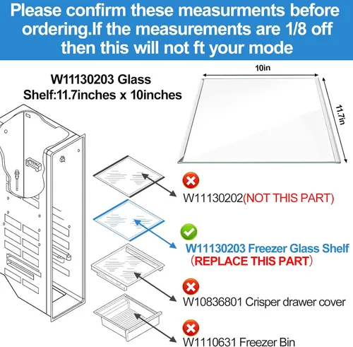 Miniatura 2 de [2 PAQUETE] Estante de vidrio para congelador ALVAR W11130203 de actualización compatible con estante de congelador Whirlpool, reemplazo de estante
