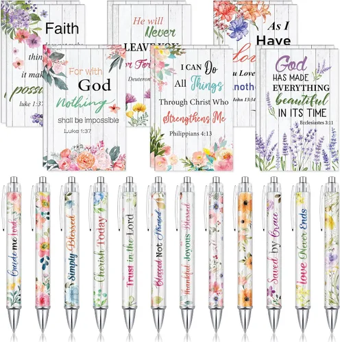 Miniatura 15 de Colarr 24 juegos de regalos cristianos a granel para mujeres, bolígrafos con versículos bíblicos de Navidad, cuadernos, bolígrafos religiosos